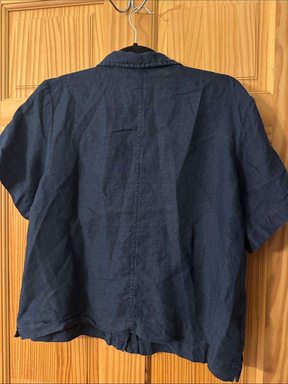 Elie Tahari Navy Linen Short-Sleeve Button Down Shirt - Picture 4 of 4